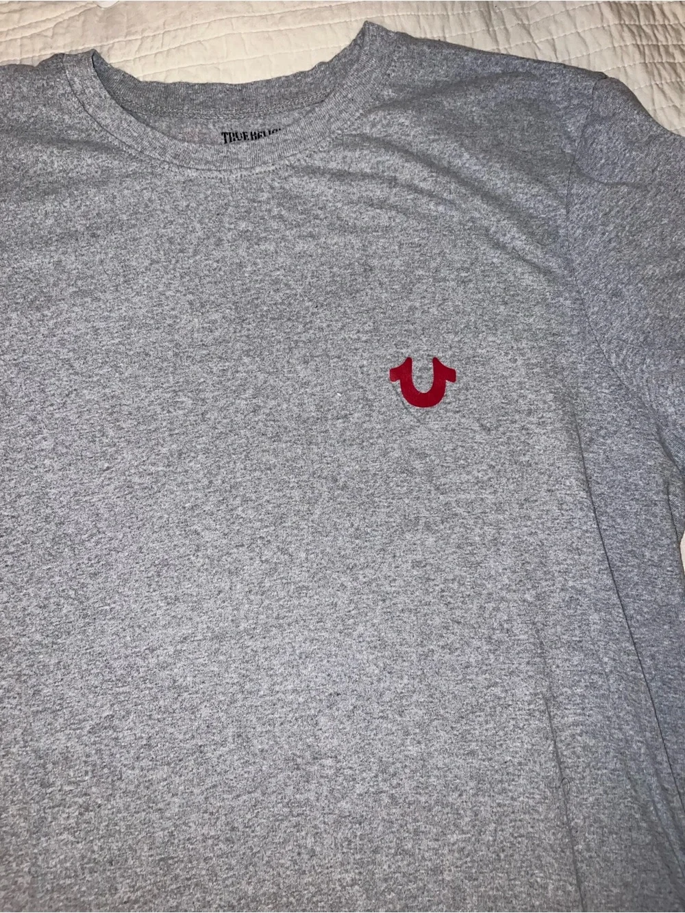 True Religion Heather Gray Tee with Red Logo - Picture 2 of 5